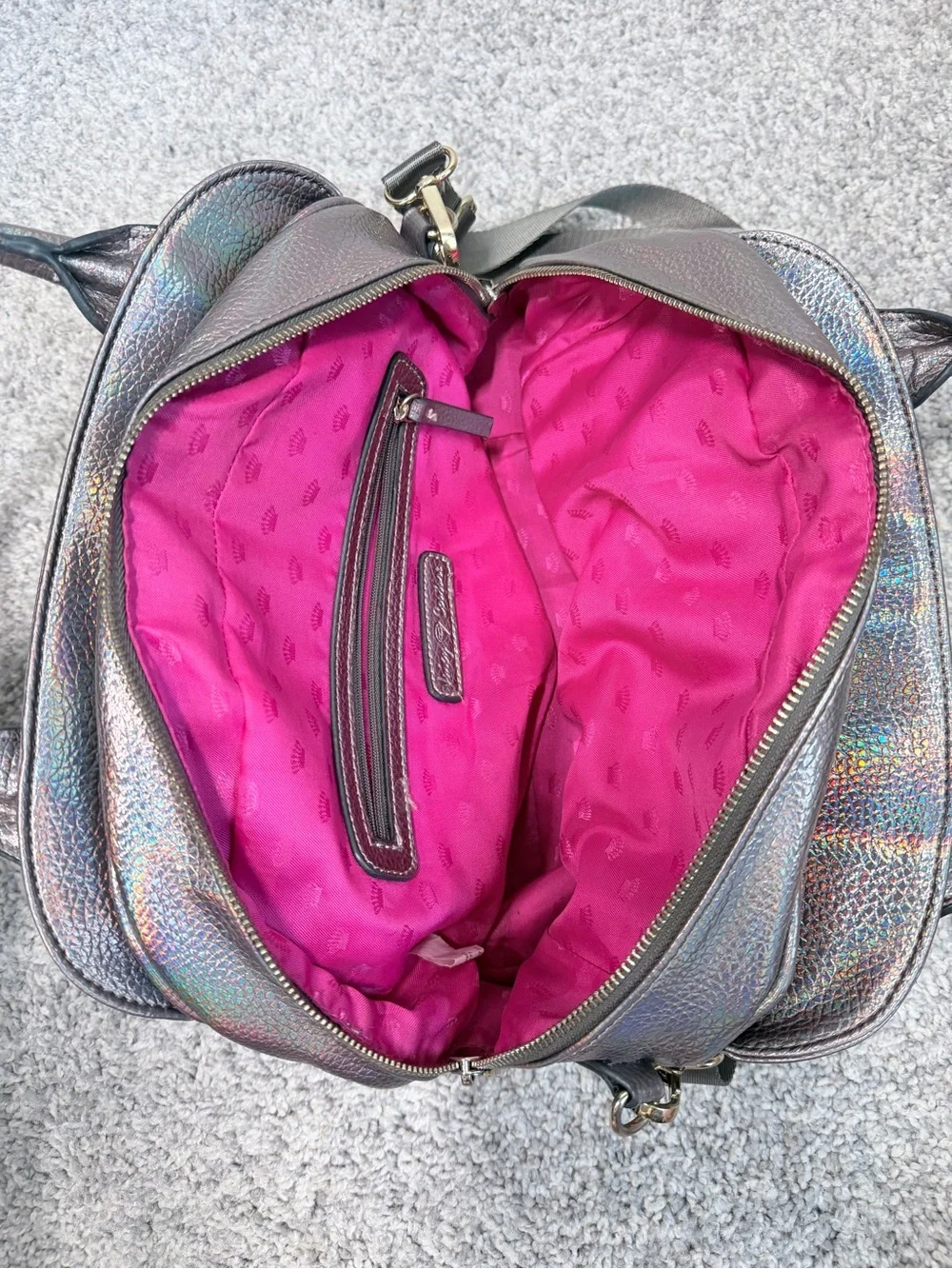 Juicy Couture Holographic Silver Heart Lock Satchel Crossbody Y2K
